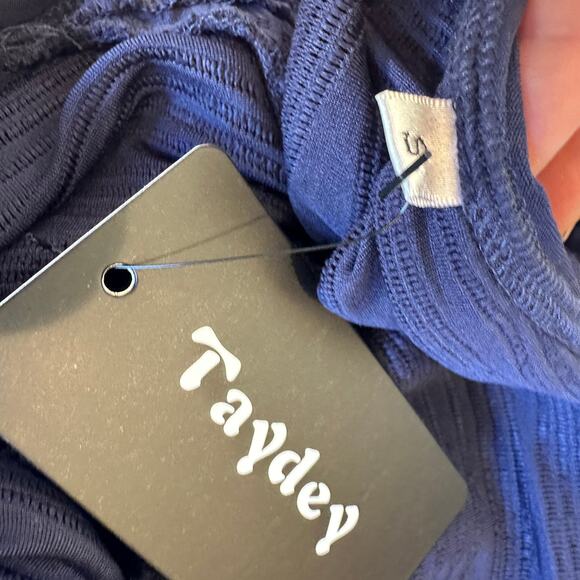 Navy Blue Bodycon Mini Dress SMALL Ribbed Career Cocktail Party Taydey NEW - Picture 7 of 7